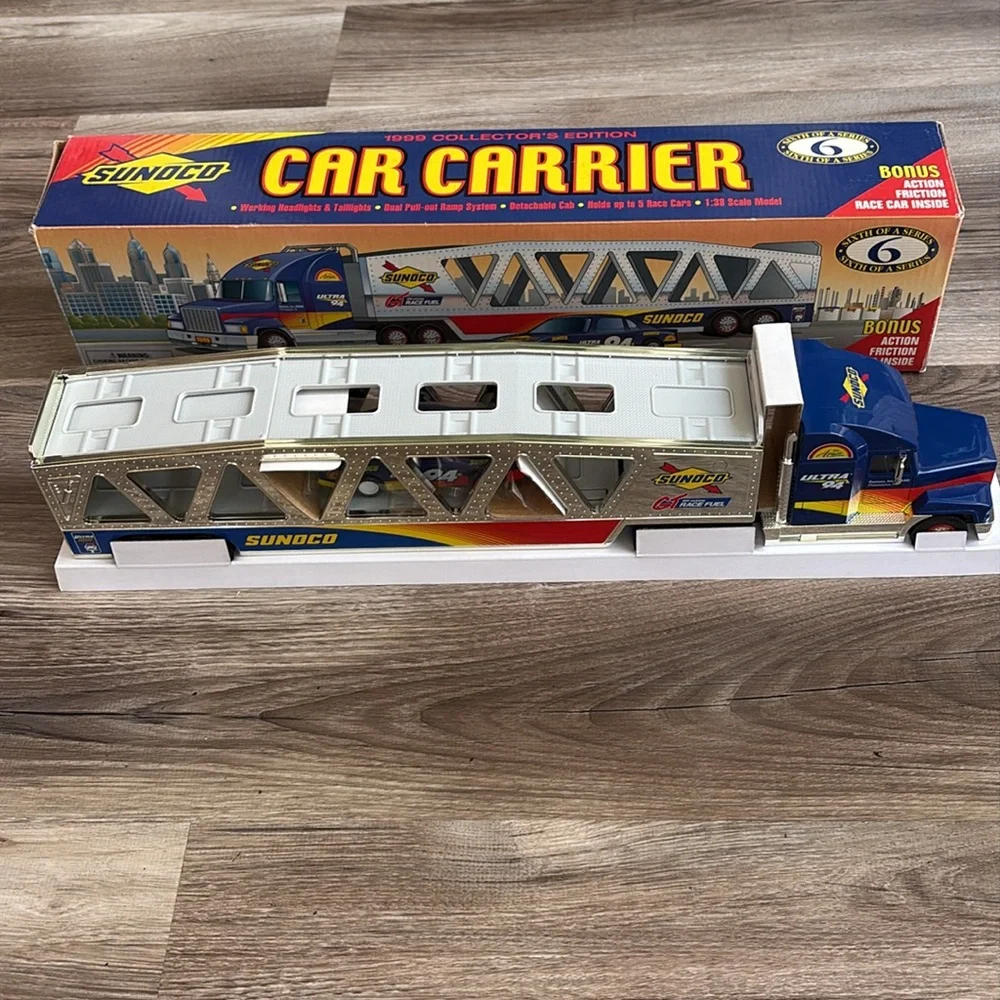 1999 Sunoco Car Carrier Transport Truck Rig & Race Car Collectors Edition NIB